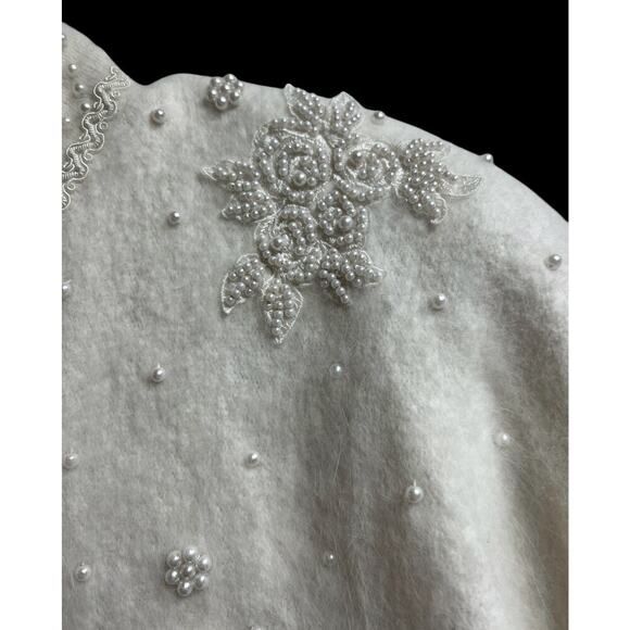 Beldini Vintage Angora Rabbit Hair Cardigan Beaded Lined Sweater Jacket Medium - Picture 6 of 12